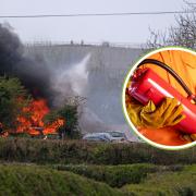 A blaze at Waterston Industrial Estate in Milford Haven caused 150 vehicles to be on fire today.