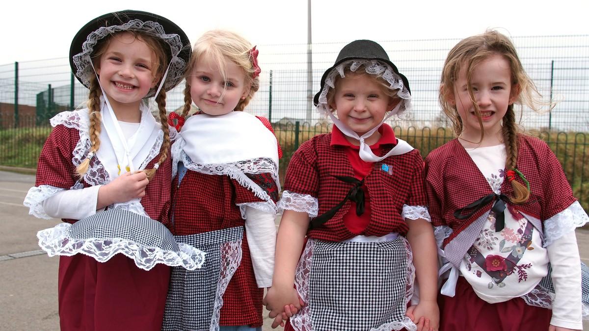Schoolchildren at the Meads Infant and Nursery celebrating St David's Day.
