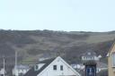 Newgale flooded by Storm Dennis in 2020.