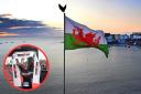 The Welsh flag is flying over Tenby's North Beach this week ahead of Sunday's Ironman Wales.