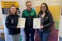 James Cordell, St John Ambulance Cymru’s deputy commissioner for Dyfed is pictured with Hannah Boyd, Pembrokeshire Coast National Park Authority decarbonisation officer and Lauren Williams, PR & communications officer for the Port of Milford Haven.