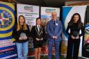 Girls (U16) Sporting Achievement  Pictured is winner Josie Hawke with finalists Chloe John-Driscoll and Nina Marsh, with Stephen Thornton from Valero.