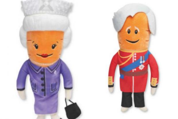 Milford Mercury: Kevin the Carrot toys: (right) the Queen and (left) Prince Charles (Aldi/Canva)