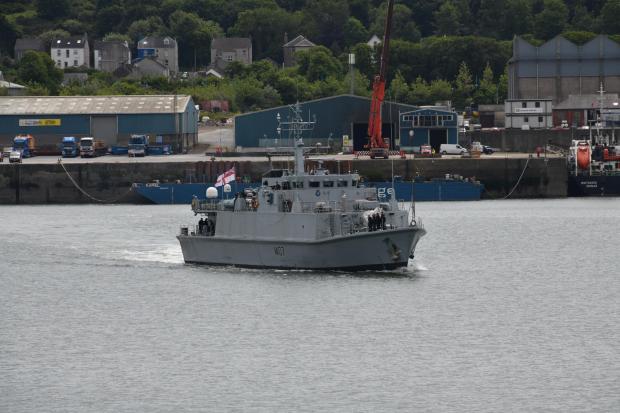 Milford Mercury: HMS Pembroke leaving the waterway on Monday, May 30