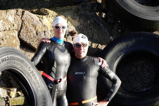 David and Amanda after completing their incredible swim on Saturday