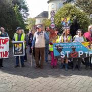 Stop the Stink protesting outside County Hall, Haverfordwest, today.