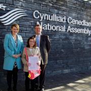 PETITION HANDOVER: Bethan Jenkins AM (committee member), Megan Rickard and William Powell AM (chairman of the Petitions Committee). (4897380)