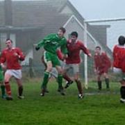 Goalmouth action from Solva's Maes-y-Mor Ground