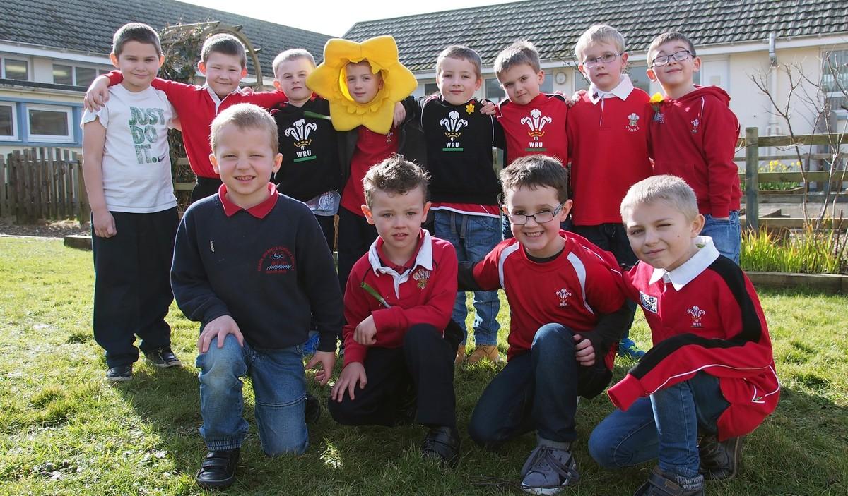Schoolchildren at the Meads Infant and Nursery celebrating St David's Day.